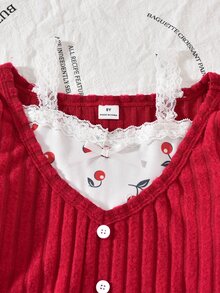 SHEIN Setelan Musim Gugur untuk Anak Perempuan Remaja: Atasan 2pcs/Set, Kaos Patchwork Leher Bulat & Celana Denim Bordir, Musim Gugur/Musim Dingin, Kasual, Outfit - MultiWarna - View 6