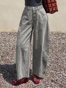 DAZY Quần jeans denim nữ mặc thường ngày phong cách casual có túi và cúc - Xám - Xem 3