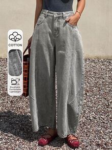 DAZY Quần jeans denim nữ mặc thường ngày phong cách casual có túi và cúc - Xám - Xem 8