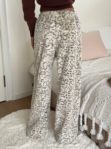 CovetEZ Women's Comfortable Leopard Print Drawstring Waist Loose Long Pants - White - View 2