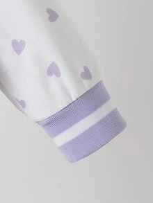 SHEIN Girls' Spring/Autumn Purple & White Color Block Baseball Jacket, Cartoon Girl Star & Letter Print, Ribbed Stand Collar, Single-Breasted Short Length Long Sleeve Varsity Jacket, Suitable For School, Outings, Casual Wear - Purple - View 5