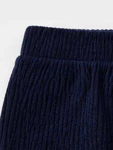 SHEIN 2pcs Toddler Girl Shirt Flare Pants Set Sweet Navy Blue Striped Bow Peplum Ruffle Long Sleeve Collared Regular Birthday Spring Holiday Princess Ribbed - Blue - View 6