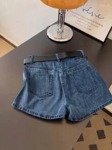 GlowEve Women's Summer Casual Everyday Slant Pocket Wrap Denim Shorts - Dark Wash - View 2