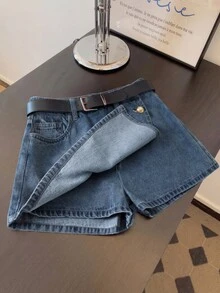 GlowEve Women's Summer Casual Everyday Slant Pocket Wrap Denim Shorts - Dark Wash - View 7