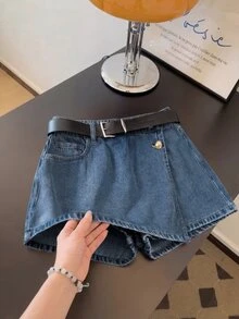 GlowEve Women's Summer Casual Everyday Slant Pocket Wrap Denim Shorts - Dark Wash - View 1