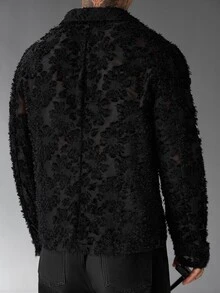 Manfinity Roughcore Men's Black Long-Sleeved Coat For Autumn And Winter. Floral Fabric Design. Suitable For Wearing At Banquets, Parties, Holidays And Other Occasions. - Black - View 2