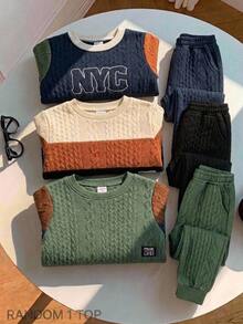 SHEIN [RANDOM 1 TOP]Young Boys Colorblock Sweatshirt, Comfortable Knitted Fabric, Casual Vacation And Commute Style,Fall Clothes,School - Multicolor - View 1