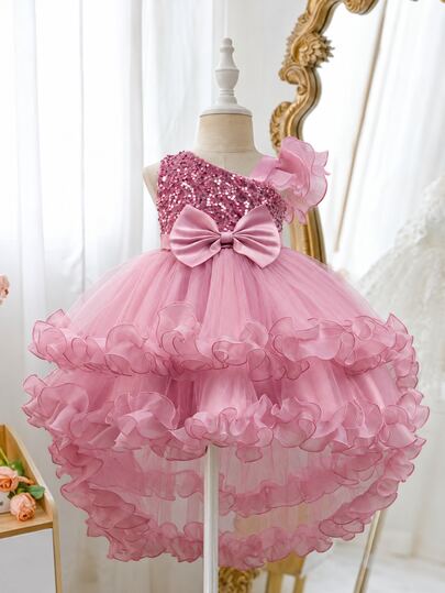 Glamorique Kids Blush Pink,Summer,Traditional,Formal,Wedding Girls Princess Dress,Santa New Year Party Wear Piano Recital Performance Tulle Bowknot Ruffles Gown