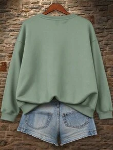 SHEIN LUNE Women's Simple BE YOU,YOU ARE ENOUGH Letter Print Sweatshirt - Green - View 2