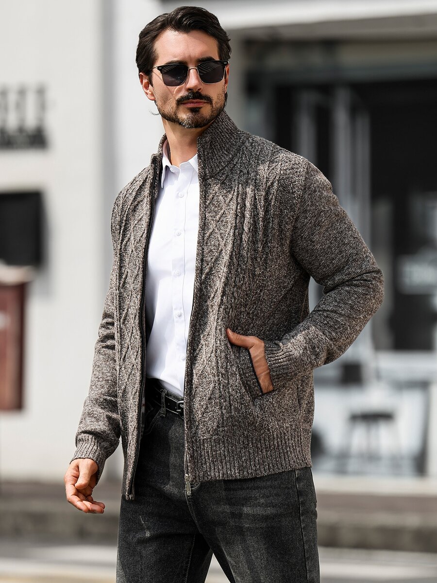 Manfinity Homme Men's Solid Color Casual Versatile Daily Wear Cardigan - Coffee Brown - View 1