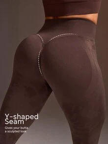 Powerista Women's Seamless Textured Leggings Scrunched Butt Lifting High Waist Yoga Pants For Gym Summer Complemented By A Camouflage Pattern Texture. - Brown - View 5