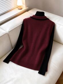 LUMIGAL Women's Striped Colorblock Button Knit Vest Cardigan - Burgundy - View 2