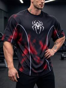 GymBeat Men's Spider Print Short Sleeve Casual Fitness Sports T-Shirt, Gym - Black - View 4