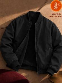 HIMLAND Men's Solid Color Baseball Collar Casual Versatile Daily Travel Long Sleeve Jacket - Black - View 9