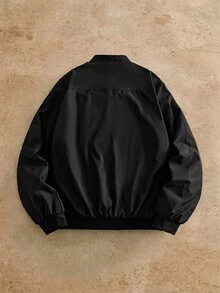 HIMLAND Men's Solid Color Baseball Collar Casual Versatile Daily Travel Long Sleeve Jacket - Black - View 7