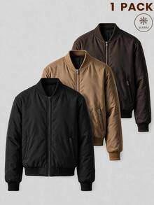 HIMLAND Men's Solid Color Baseball Collar Casual Versatile Daily Travel Long Sleeve Jacket - Black - View 8