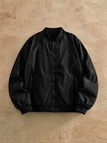 HIMLAND Men's Solid Color Baseball Collar Casual Versatile Daily Travel Long Sleeve Jacket - Black - View 6