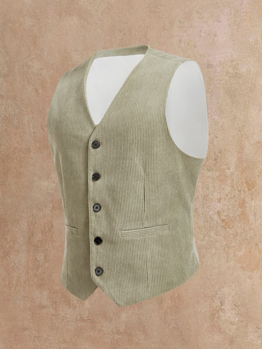 HIMLAND Men's Woven Fitted Casual Sleeveless Suit Vest, Suitable For Spring And Summer - Army Green - View 1