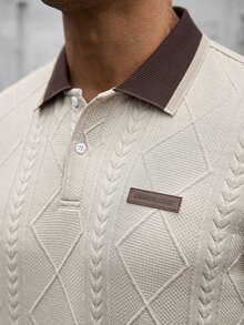 Manfinity CasualCool Men's Textured Patch Half-Placket Short Sleeve Polo Shirt - Khaki - View 7