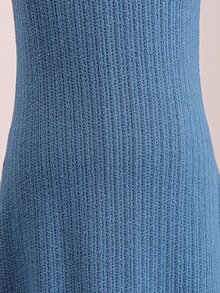 Girls' Spaghetti Strap Dress, Fitted Mid-Length Dress, Deep Blue Knit Texture Soft Dress, Casual Daily Vacation - Teal Blue - View 5