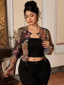 EastFlair Plus Size Women Sexy Leopard & Floral Print Top - Multicolor - View 6