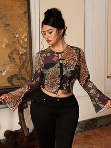 EastFlair Plus Size Women Sexy Leopard & Floral Print Top - Multicolor - View 4