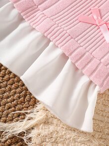 SHEIN Baby Girls Sweet Cute Stylish 3D Flower Decor Striped Patchwork Long Sleeve Top & Denim Long Pants T-Shirt Set Autumn Fall - Pink - View 8