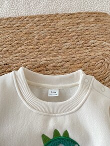 SHEIN 2件組嬰兒男童恐龍刺繡可正反穿著抓絨衛衣與長褲套裝 中性萬聖節綠色可愛日系寬鬆秋季服飾 - 彩色 - 查看 6
