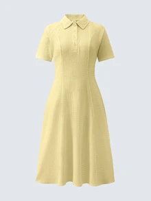SHEIN 青少年女孩休閒都市韓風收腰針織字母印花美式風格適合外出 - 黃色 - 查看 7