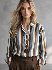 Trelyra Women's Striped Patchwork Casual Versatile Daily Outing Shirt - Multicolor - View 5