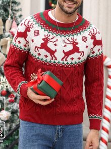 Sorvial Men's Animal Pattern Crew Neck Long Sleeve Knit Sweater Cute Christmas Pullover Sweater , Unisex , Fall/Winter, Old Money - Multicolor - View 7