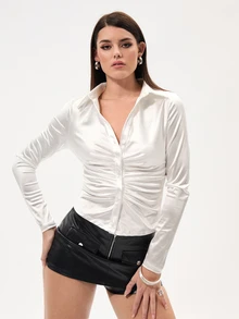 SHEIN SXY فستان صيفي طويل متدرج بالأزرار في الأمام ذو قمصان كونسرت، فستان كاجوال ليلة رأس السنة، فستان بروم، فستان مثير عيد الحب، ملابس علوية بأكمام طويلة - أبيض - مشاهدة 3