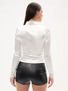 SHEIN SXY فستان صيفي طويل متدرج بالأزرار في الأمام ذو قمصان كونسرت، فستان كاجوال ليلة رأس السنة، فستان بروم، فستان مثير عيد الحب، ملابس علوية بأكمام طويلة - أبيض - مشاهدة 2