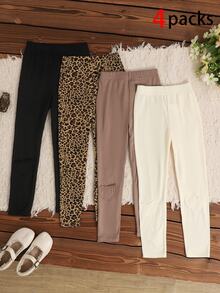 SHEIN 4PCS Young Girls Leggings Young Girl Young Girl Young Girl Young Girl - Multicolor - View 10