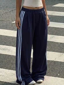 SHEIN Teen Girl Casual Daily Webbing Deep Blue Long Pants - Blue - View 1