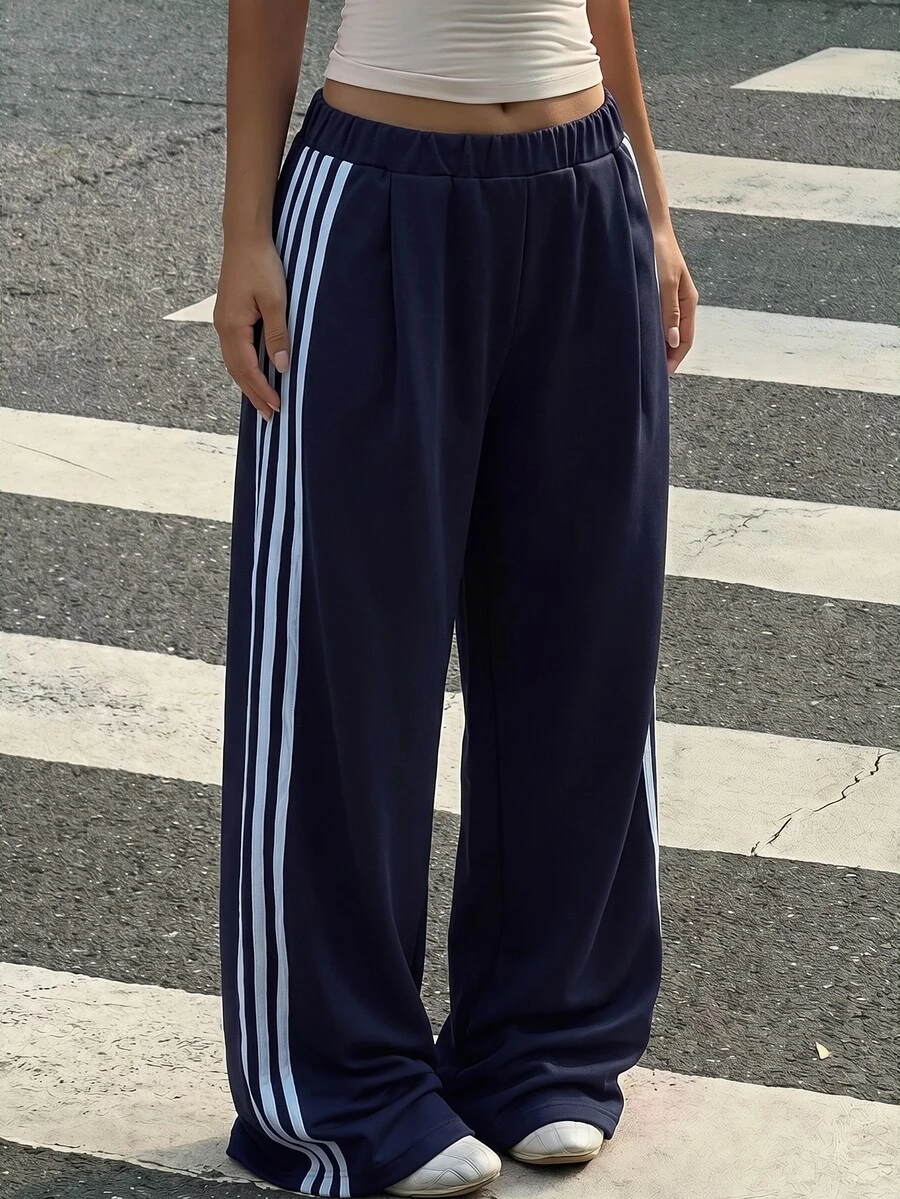 SHEIN Teen Girl Casual Daily Webbing Deep Blue Long Pants - Blue - View 1