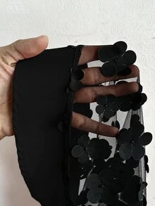 Elenzga 大码女式圆领贴花时尚连衣裙，适合秋季婚礼、生日派对及其他活动 - 黑色 - 查看 4