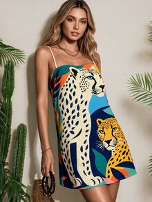 Vaclyn Women's Animal Print Casual Vacation Date Outfit Slip Dress - Multicolor - View 3