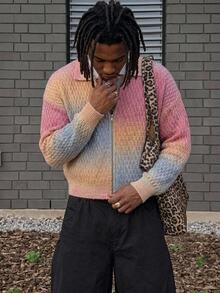NEOSTRIT Men's Gradient Color Long Sleeve Zip-Up Knit Cardigan - Multicolor - View 1
