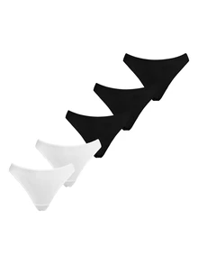 Ocili Women's Solid Color Casual Comfortable Thong Panties (5pcs/Pack) - Black and White - View 6