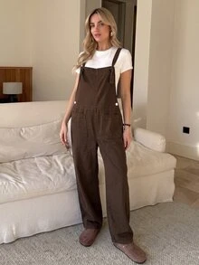 SHEIN 孕婦口袋設計休閒寬鬆百搭牛仔吊褲褲 秋季女裝 拍照/孕婦攝影用 棕色 - 棕色 - 查看 8