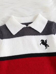 Cozy Pixies Kids Kids Kids Newborn Patchwork Textured Colorblock Striped Lapel Cartoon Bear Pattern Knitted Autumn Romper Baby - Multicolor - View 10