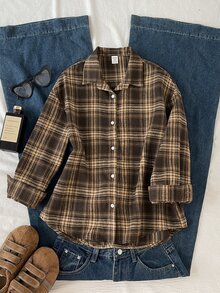 Tween Girls Tween Girl Simple Plaid Long Sleeve Collared Shirt - Multicolor - View 4