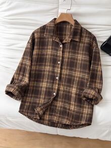 Tween Girls Tween Girl Simple Plaid Long Sleeve Collared Shirt - Multicolor - View 1
