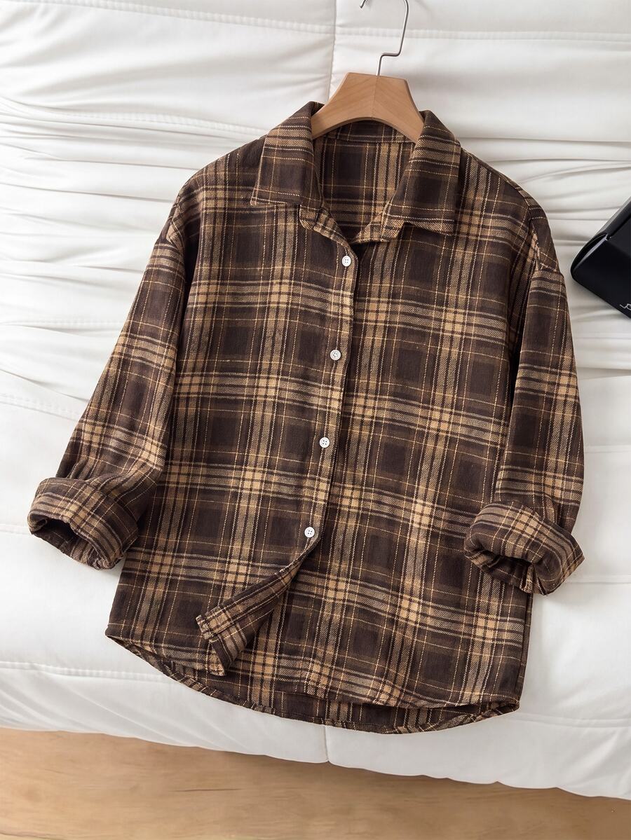 Tween Girls Tween Girl Simple Plaid Long Sleeve Collared Shirt - Multicolor - View 1