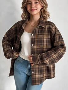 Tween Girls Tween Girl Simple Plaid Long Sleeve Collared Shirt - Multicolor - View 2