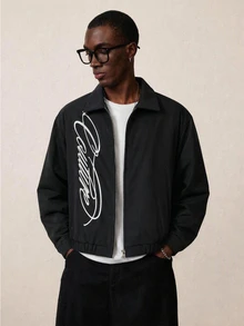 STYNVO Men's Letter Print Casual Daily Long Sleeve Jacket - Black - View 1