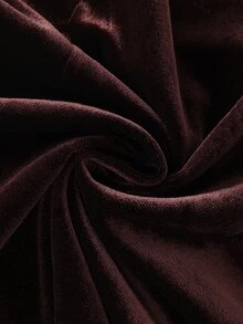 LUMIGAL Vintage Elegant V-Neck Velvet Dress With Lace Trim Hem And Cuffs, Asymmetrical Hem, Fitted Short Style - Coffee Brown - View 8