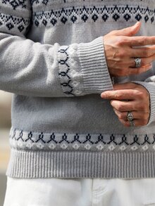 Marcello Vane Men's Holiday Versatile Jacquard Long Sleeve Sweater For Daily Wear - Grey - View 6