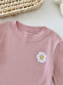 SHEIN 女童修身可愛貓咪雙面羊絨長袖褲裝，柔軟舒適保暖內裡，秋冬兩件套 - 粉色 - 查看 4